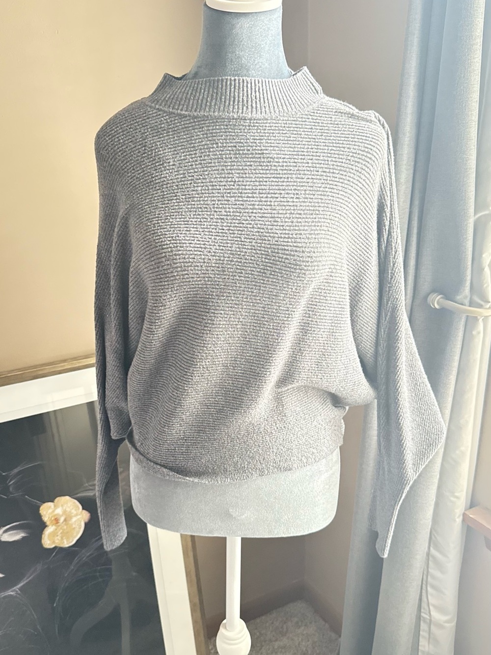 Zara Light Gray Ribbed Mockneck Dolman Sweater